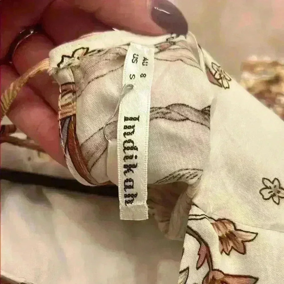 NWT Indikah sz S Brown and White Bishop Sleeve Midi Sundress - Picture 6 of 6